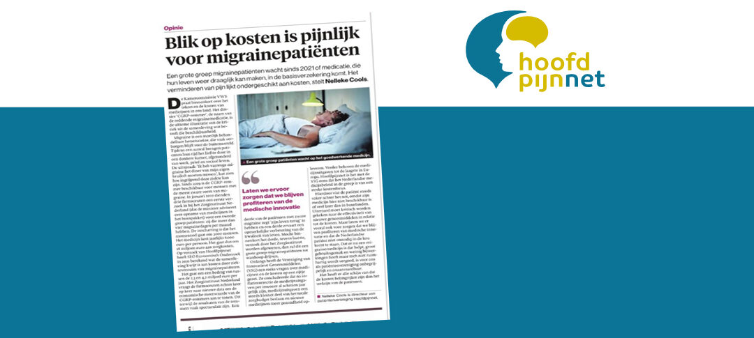 In het AD: Opiniestuk van Nelleke Cools, directeur van Hoofdpijnnet.